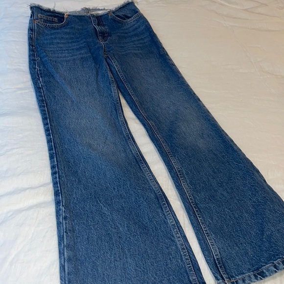 Raw Waist Band Flare Mid Blue Jeans - Picture 7 of 9